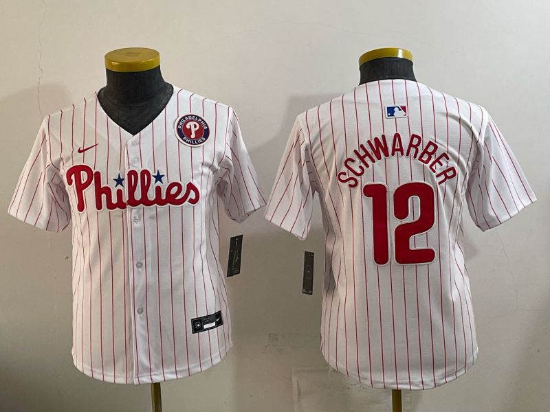 Youth 2026 Philadelphia Phillies #12 Schwarber White Game Nike MLB Jersey style 06->youth mlb jersey->Youth Jersey